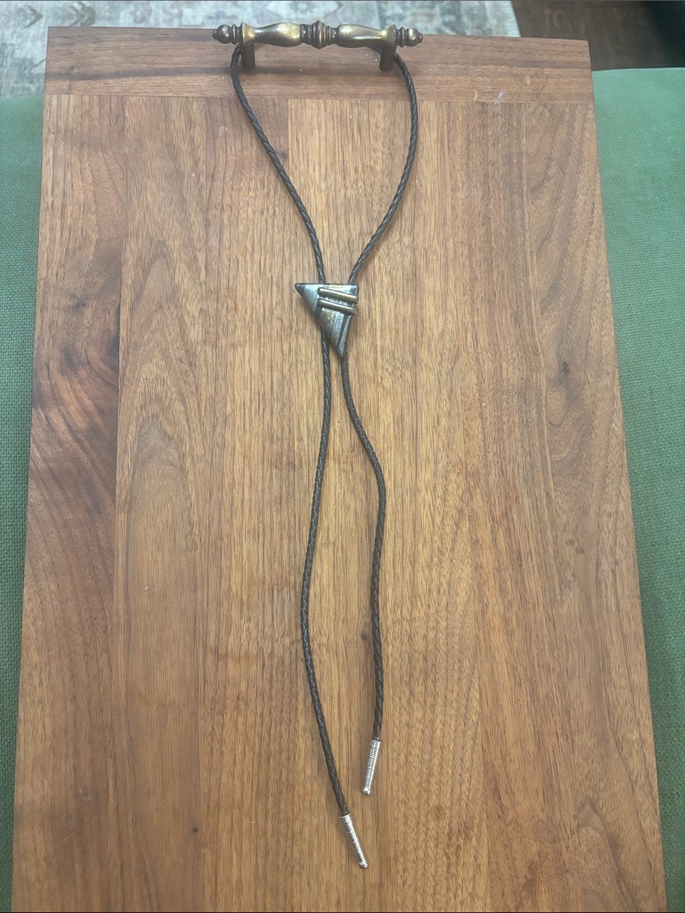 Vintage Black Leather Bolo Tie with unique glass Slide
